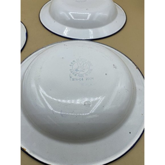 Gold Fish Brand Enamel 8” Plates Blue Pink and Red Flowers LOT 3 - Picture 6 of 14